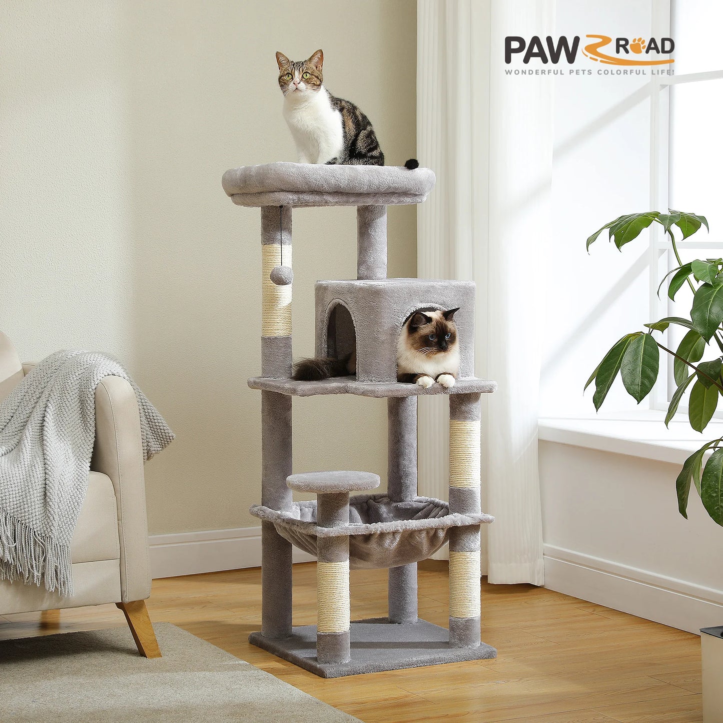 PETEPELA Five Tier Indoor Cat Tree With Metal Frame Hammock