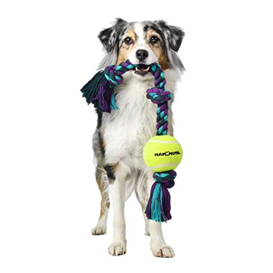 Mammoth Three Knot Dog Rope Tug Toy With Tennis Ball