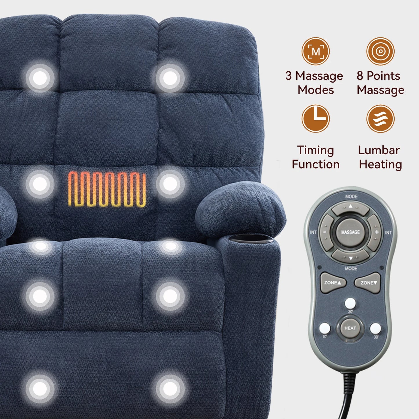 Metal Rocking Recliner Chair With Massage Heat And Cup Holders