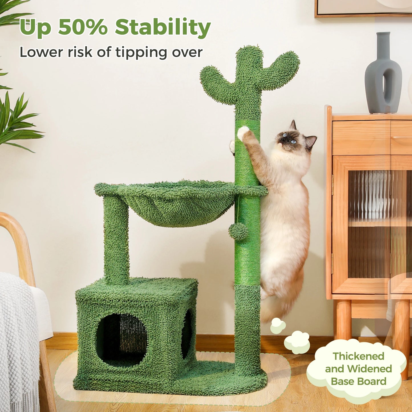 PEQULTI Cactus Cat Tree With Hammock And Scratch Platform