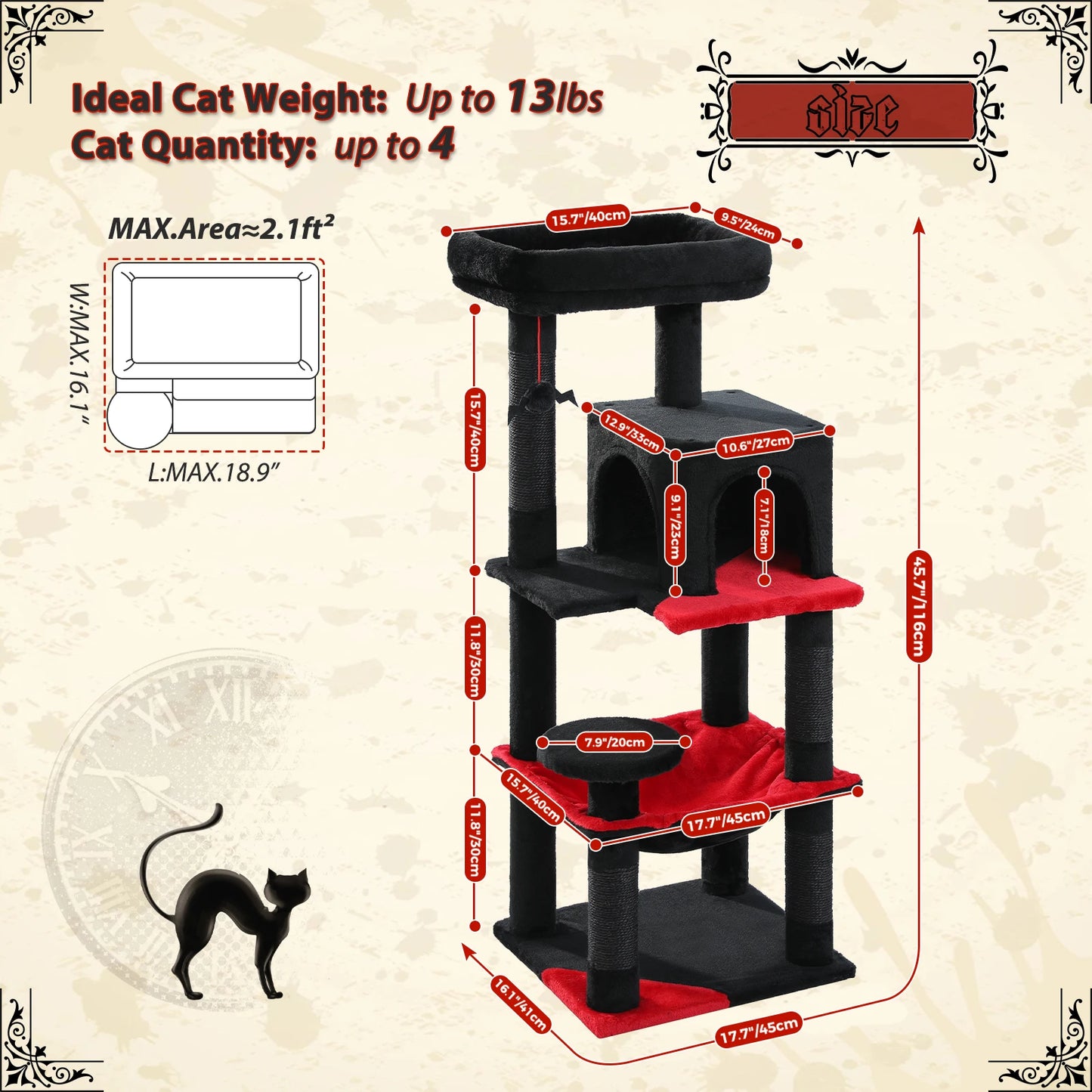 PAWZ Road Gothic Cat Tower With Sisal Scratcher And Hammock