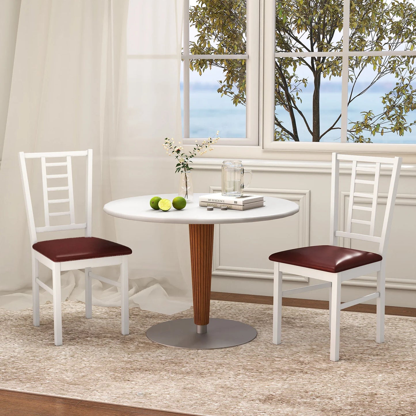 HOMASIS Rubber Wood Dining Chairs Set With Slatted Backrest
