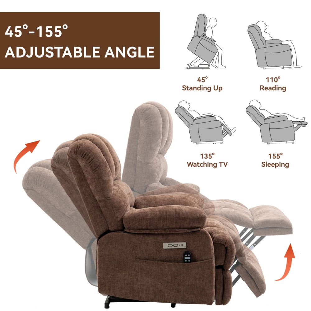 Chenille Power Lift Recliner With Vibration Massage