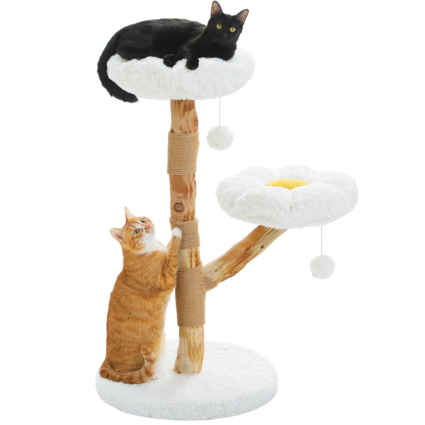 PAWZ Road Modern Wooden Cat Tree Tower With Wicker Basket
