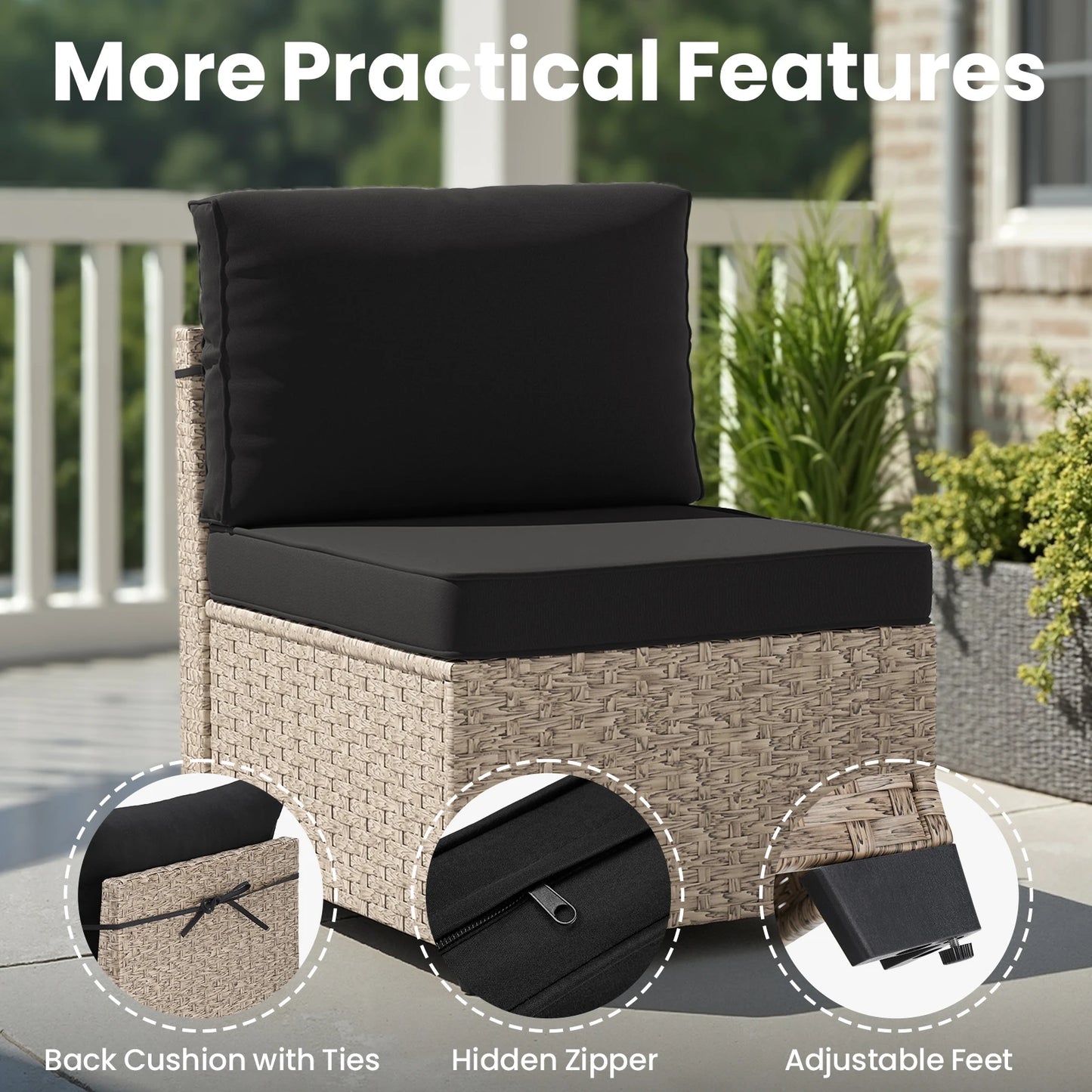 Soohow Outdoor Rattan Patio Sofa Set With Tempered Glass Table