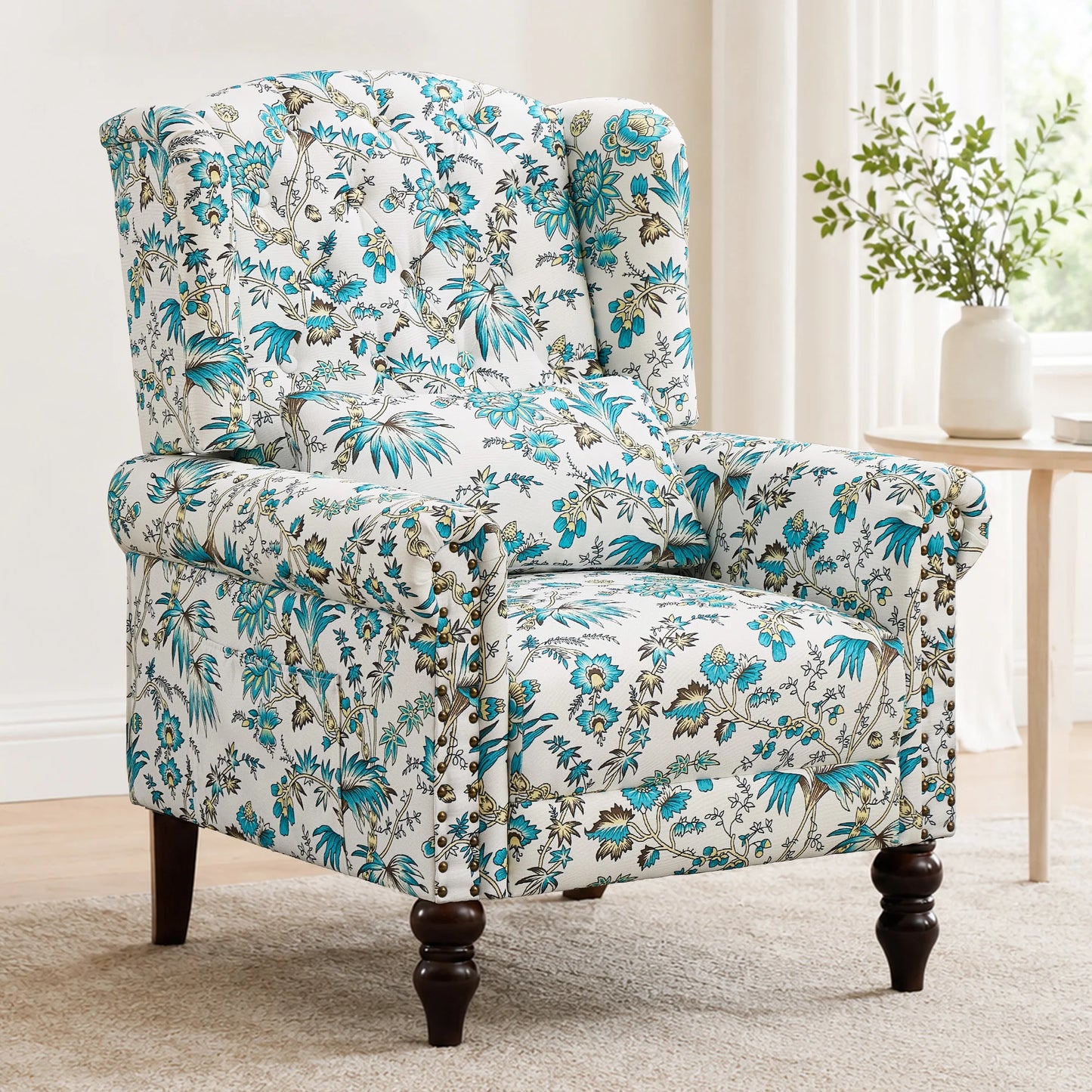 TCGBKAF Vintage Floral Wingback Accent Chair Mid Century Modern Armchair
