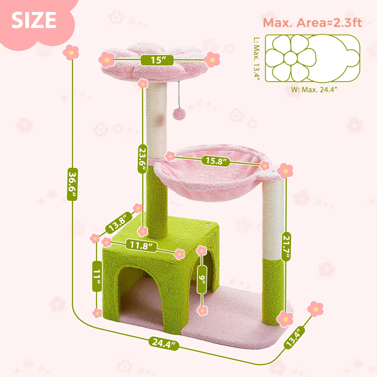 Petepela Flower Cat Tower With Sisal Posts And Metal Hammock