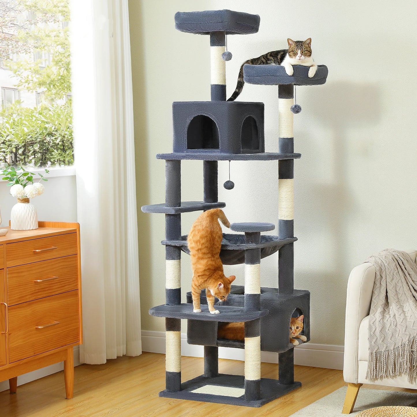 PEQULTI Five Level Cat Tree Tower With Scratching Posts Hammock