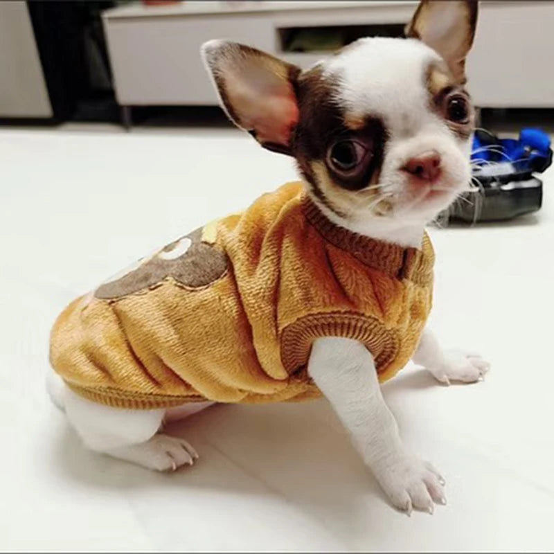 Cute Fleece Dog Sweater Small Dogs Warm Winter Print Pullover