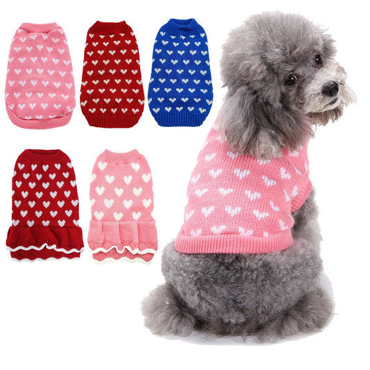 Cute Heart Knit Warm Pet Sweater For Dogs And Cats