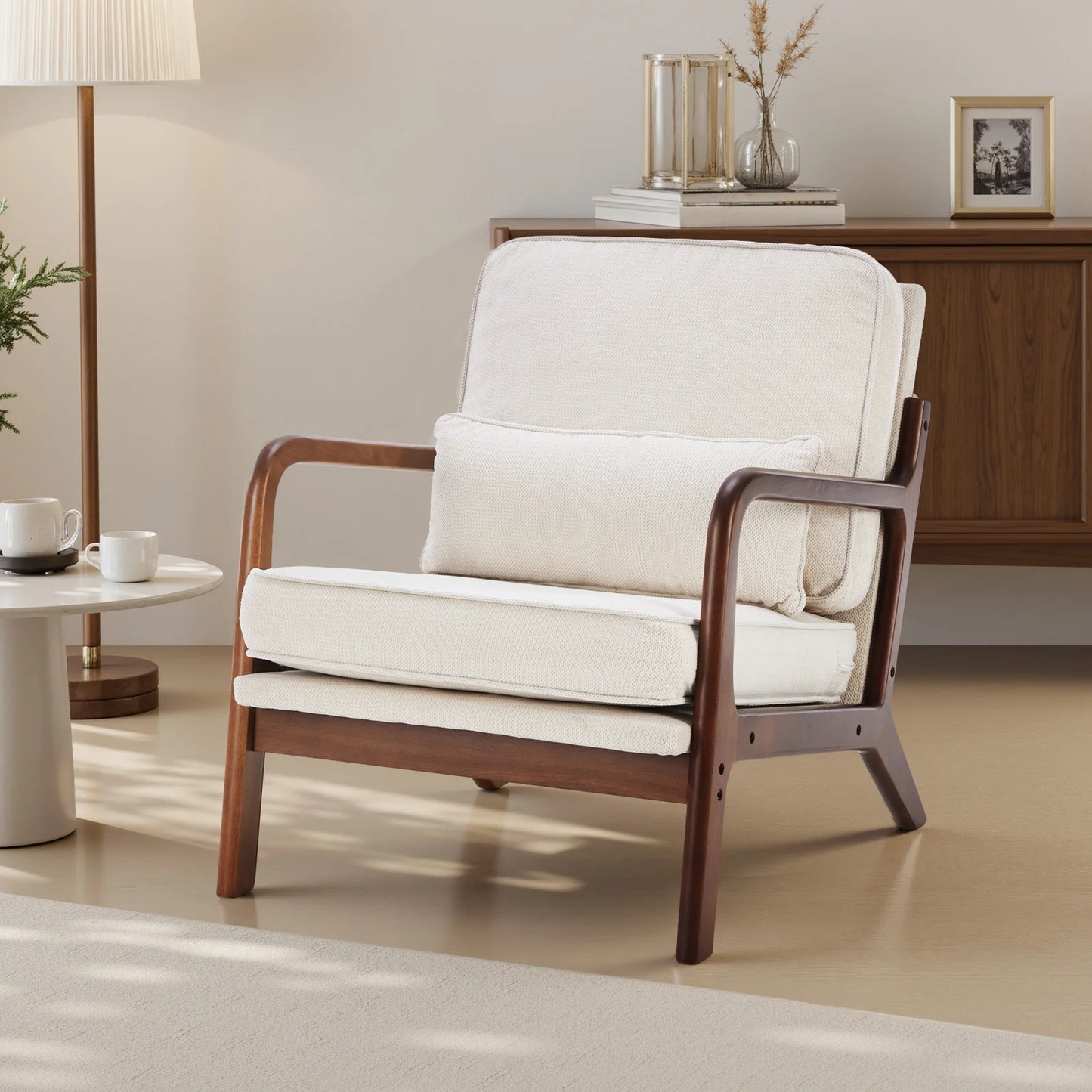 Jhk Mid Century Modern Wooden Frame Accent Lounge Chair
