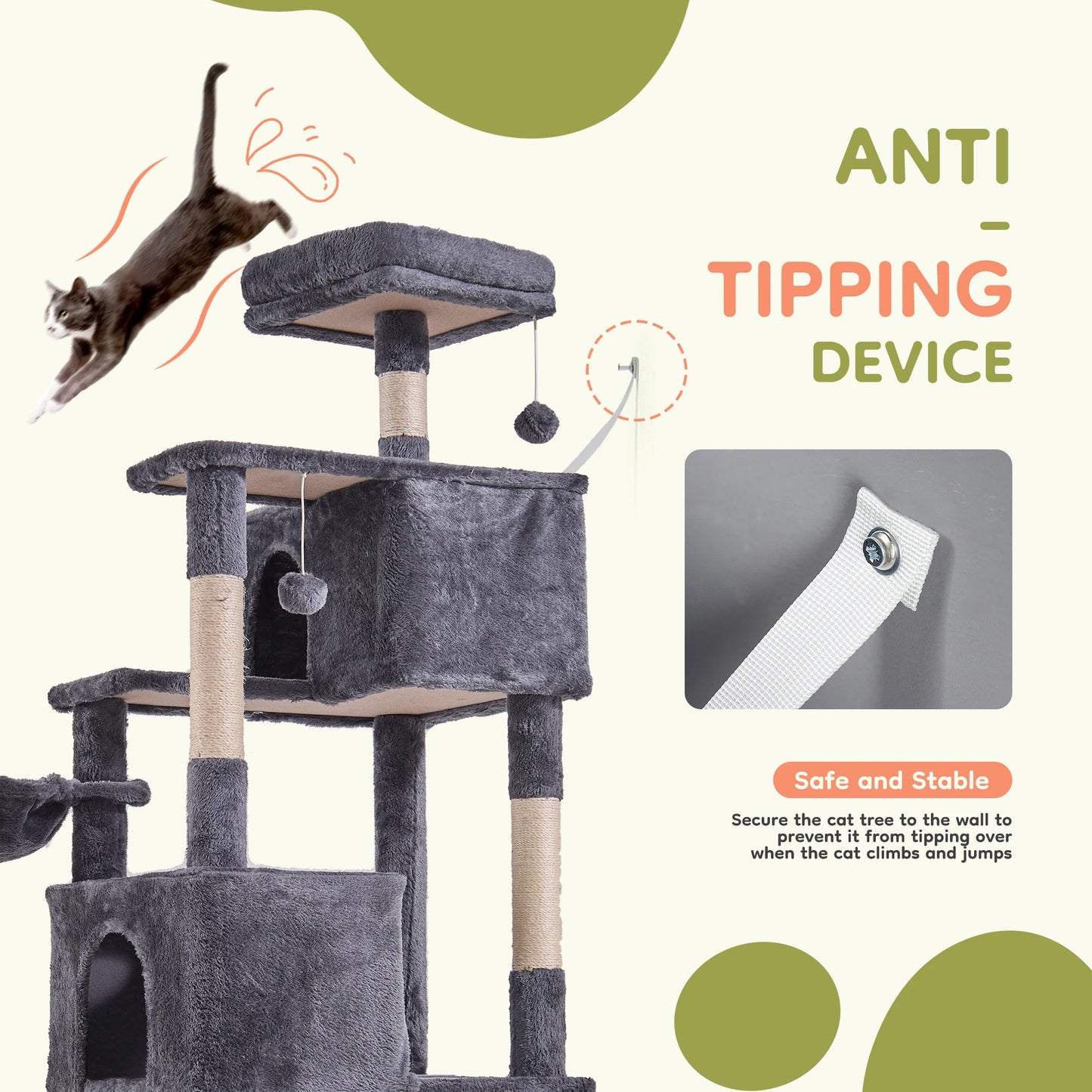 JHK Multi Level Cat Tree With Sisal Posts And Condo