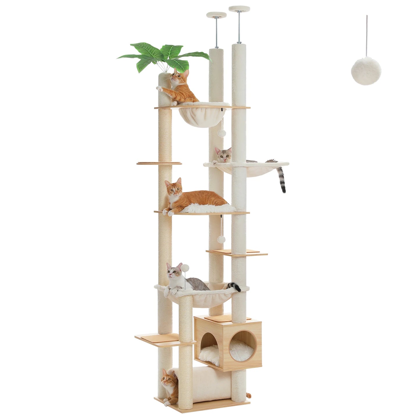 PAWZ Road Height Adjustable Wooden Cat Tower With Hammock Indoor