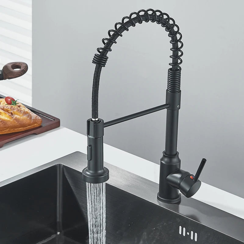 Shinesia Black Kitchen Faucet Stainless Steel Mixer Tap 360 Degree Rotation Stream Sprayer Nozzle Kitchen Sink Hot Cold Taps