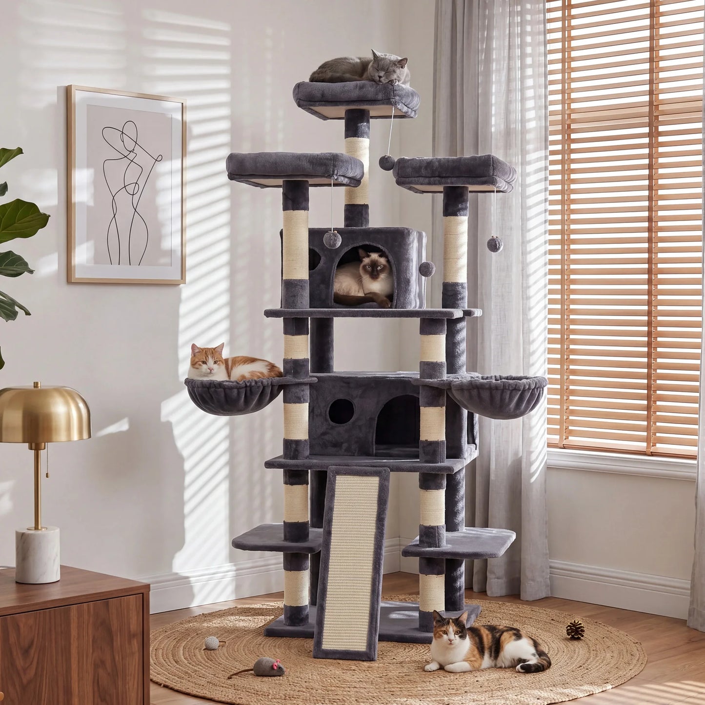 FOOWIN Indoor Cat Tree Tower With Plush Perches And Condos