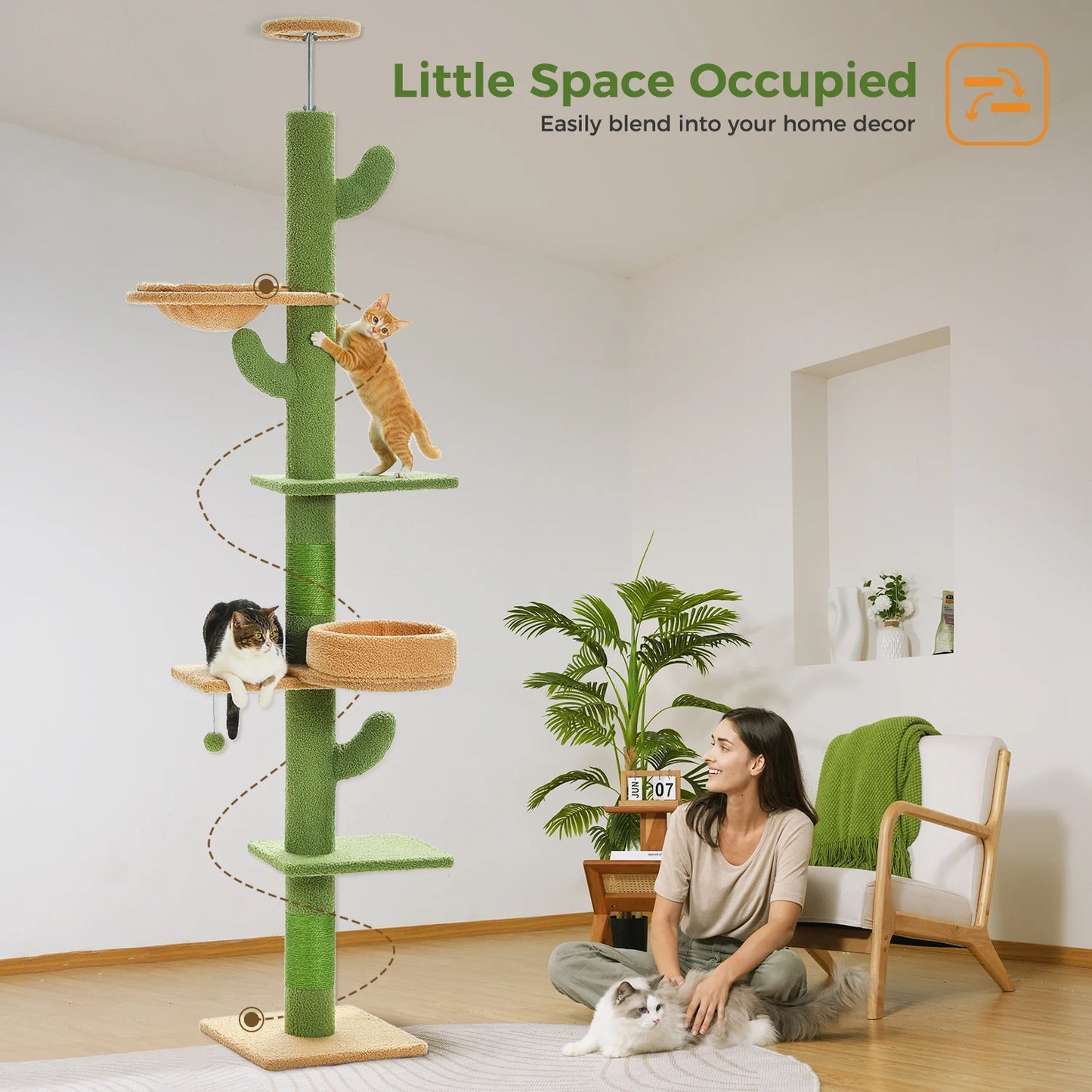 PEQULTI Adjustable Cactus Cat Tree With Scratching Post And Hammock