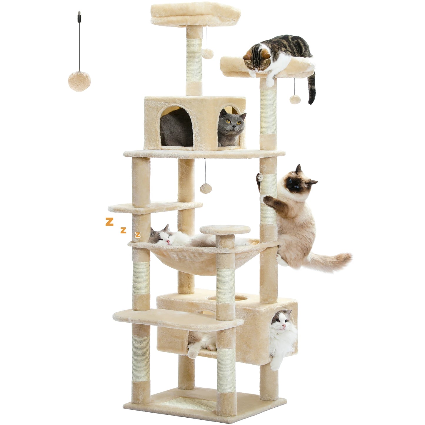 PEQULTI Five Level Cat Tree Tower With Scratching Posts Hammock