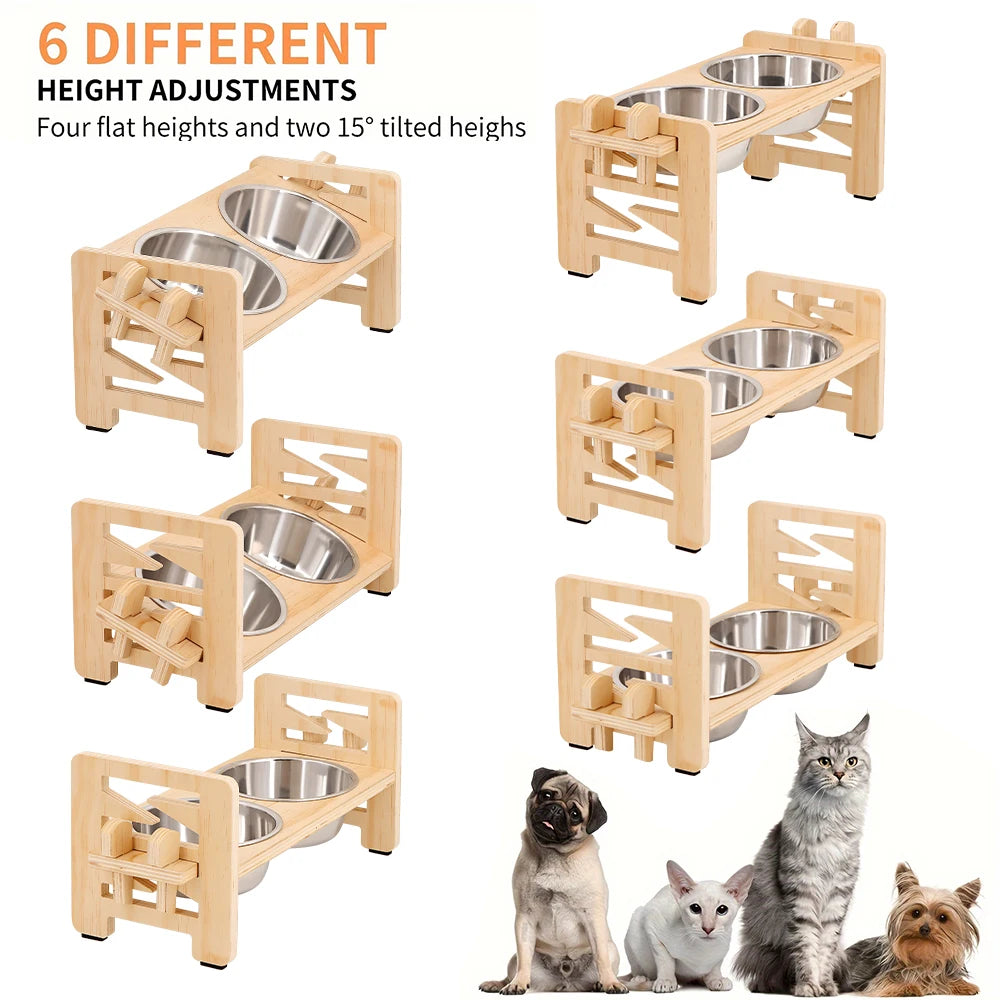 Petravel Elevated Adjustable Pet Feeder Stand With Stainless Steel Bowls