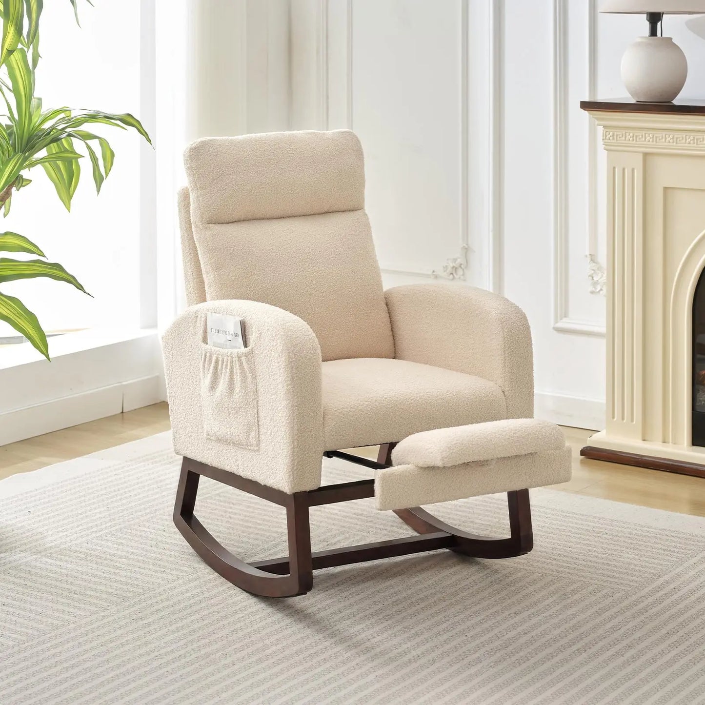 Modern Teddy Rocking Chair With Footrest For Bedroom And Nursery