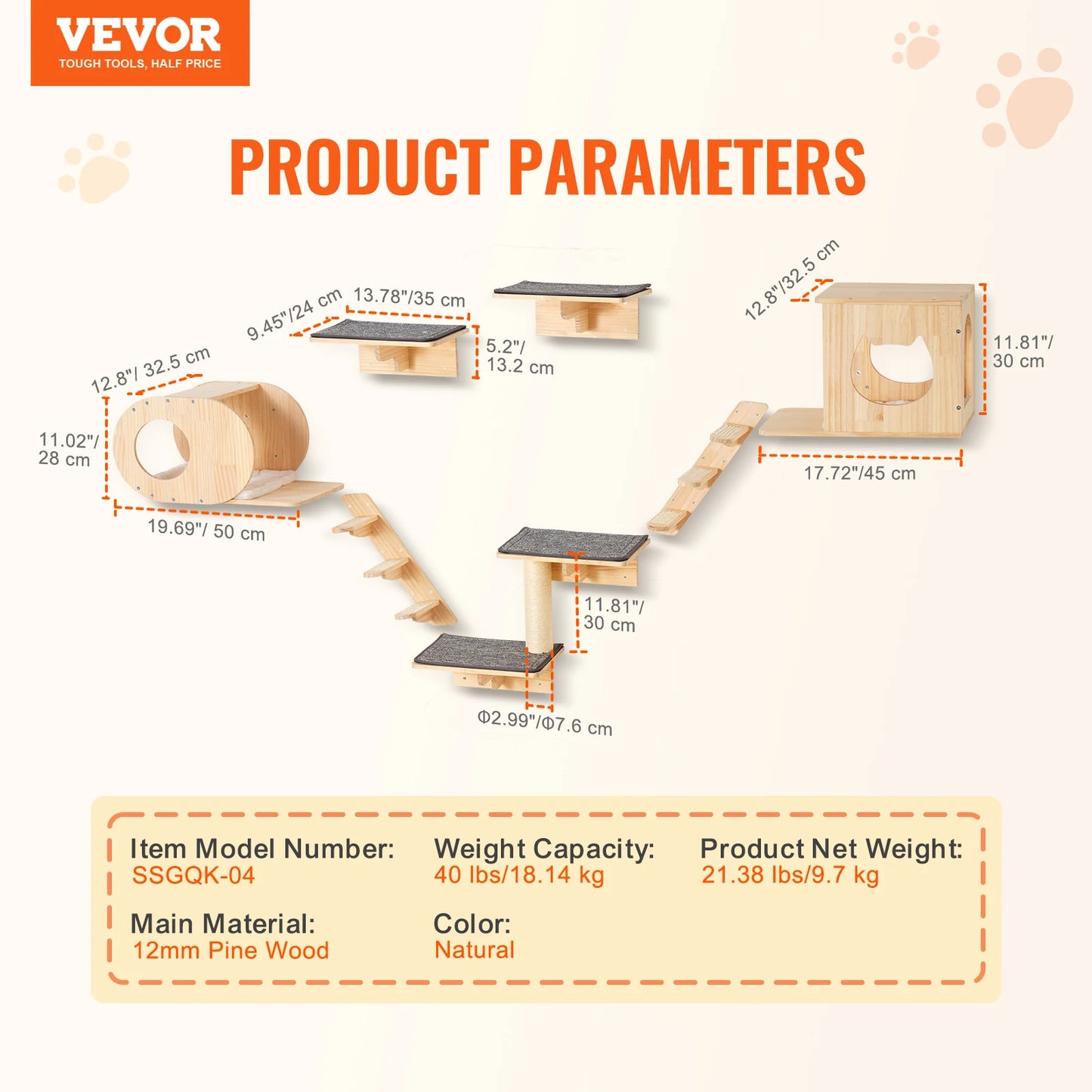 SucceBuy Wall Mounted Cat Shelves With Wooden Perches And Hammock