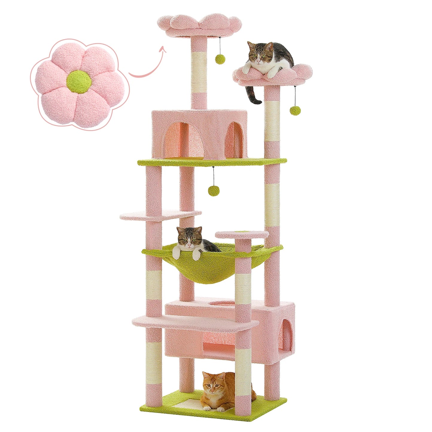 PEQULTI Five Level Cat Tree Tower With Scratching Posts Hammock