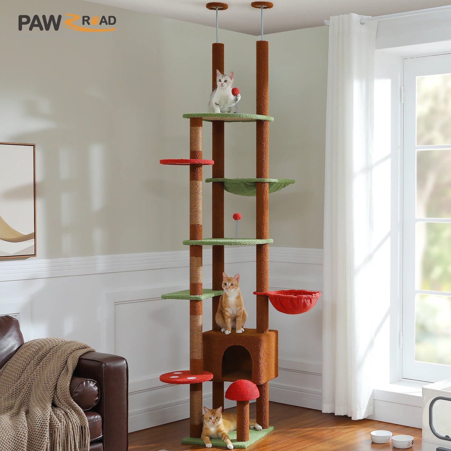 Pawz Road Height Adjustable Wooden Cat Tree Sisal Hammock Tower