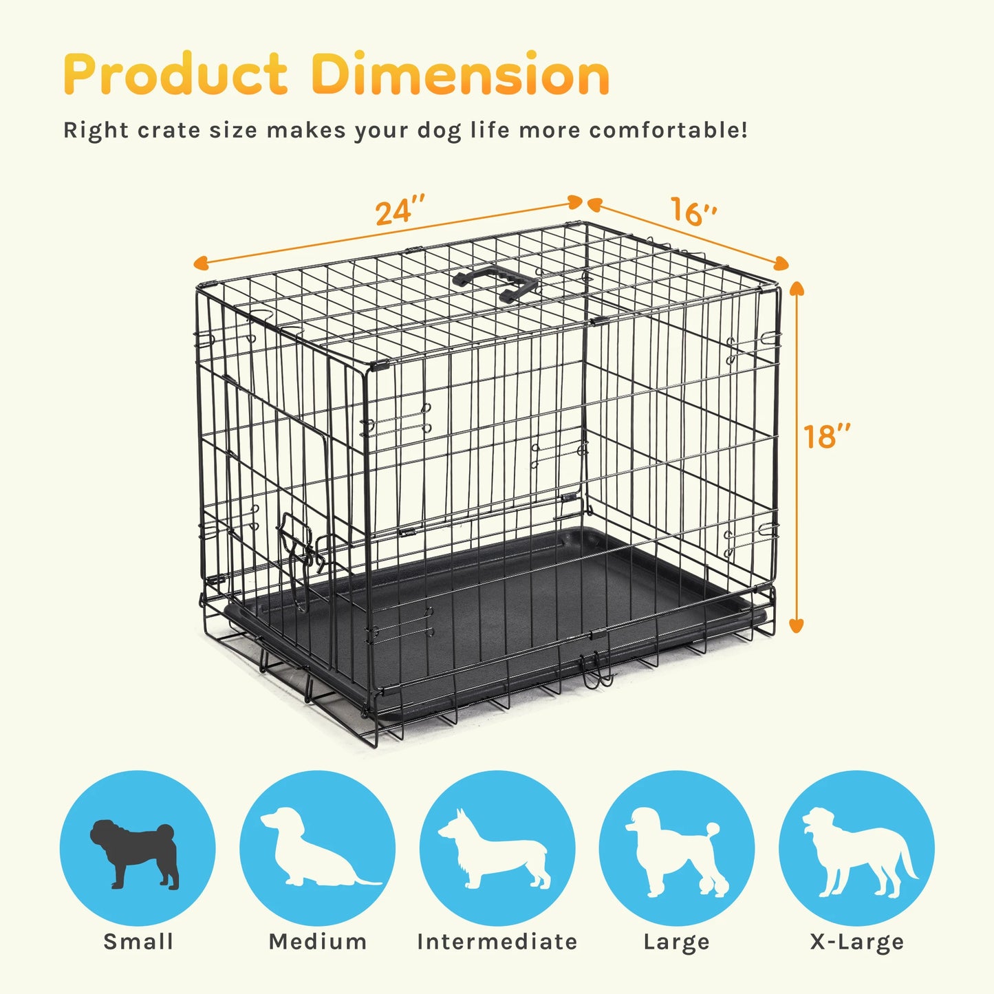 JHK Single Door Folding Wire Dog Kennel With Leak Proof Pan