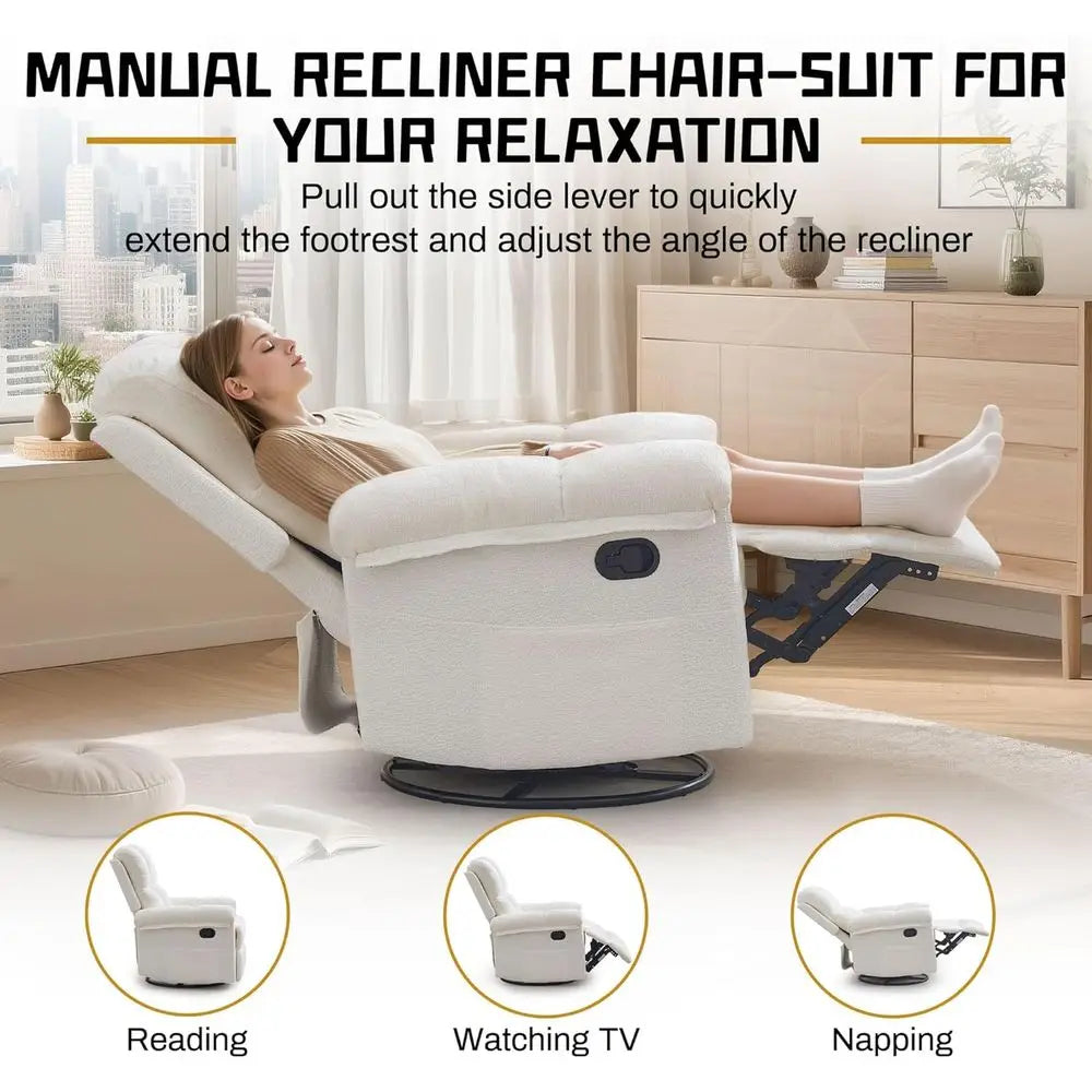 Upholstered Swivel Rocker Recliner Chair For Small Spaces
