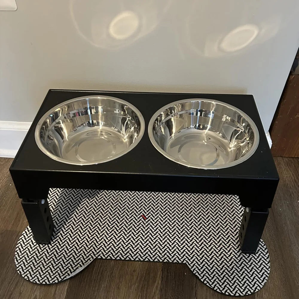 Petrael Adjustable Elevated Dog Feeder Stand Double Stainless Steel Bowls