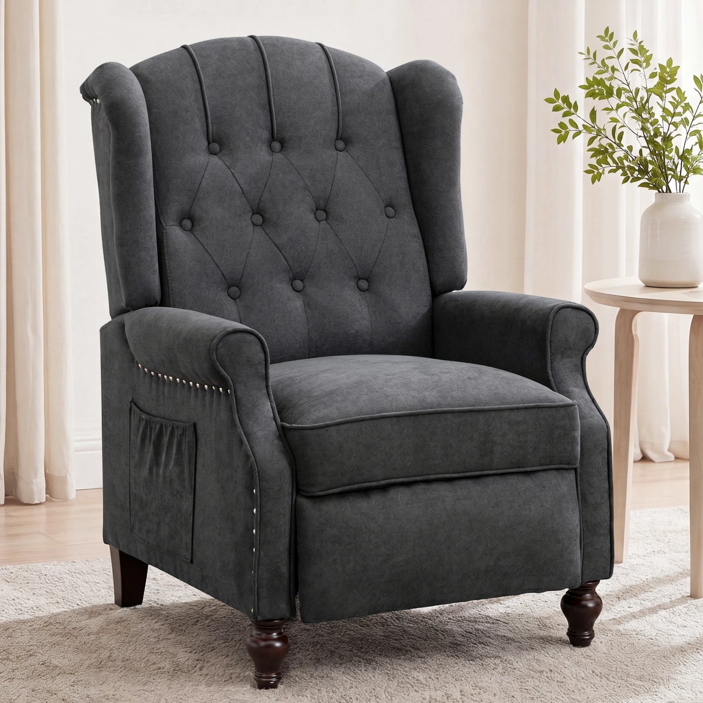 TCGBKAF Mid Century Wingback Massage Heated Recliner With Wooden Legs