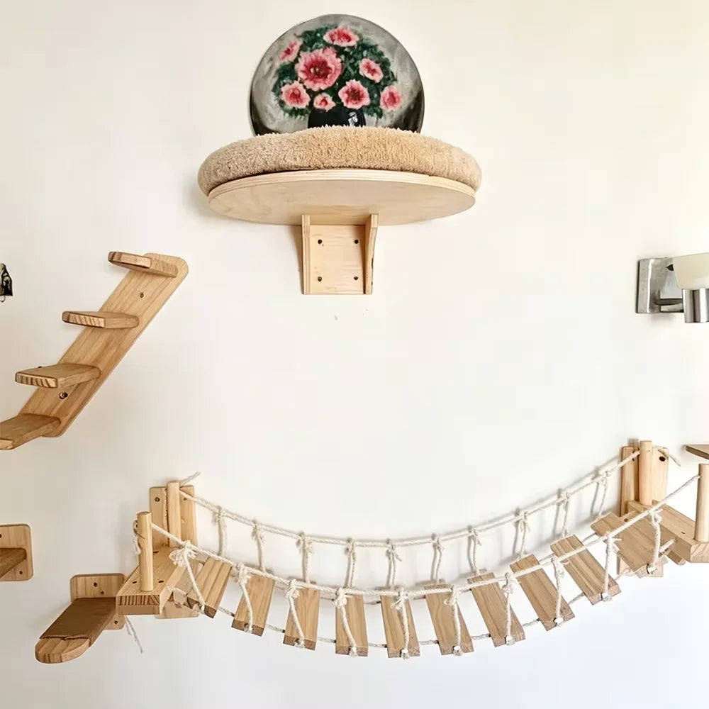 Wall Mounted Cat Climbing Bridge With Wrapped Sisal Rope