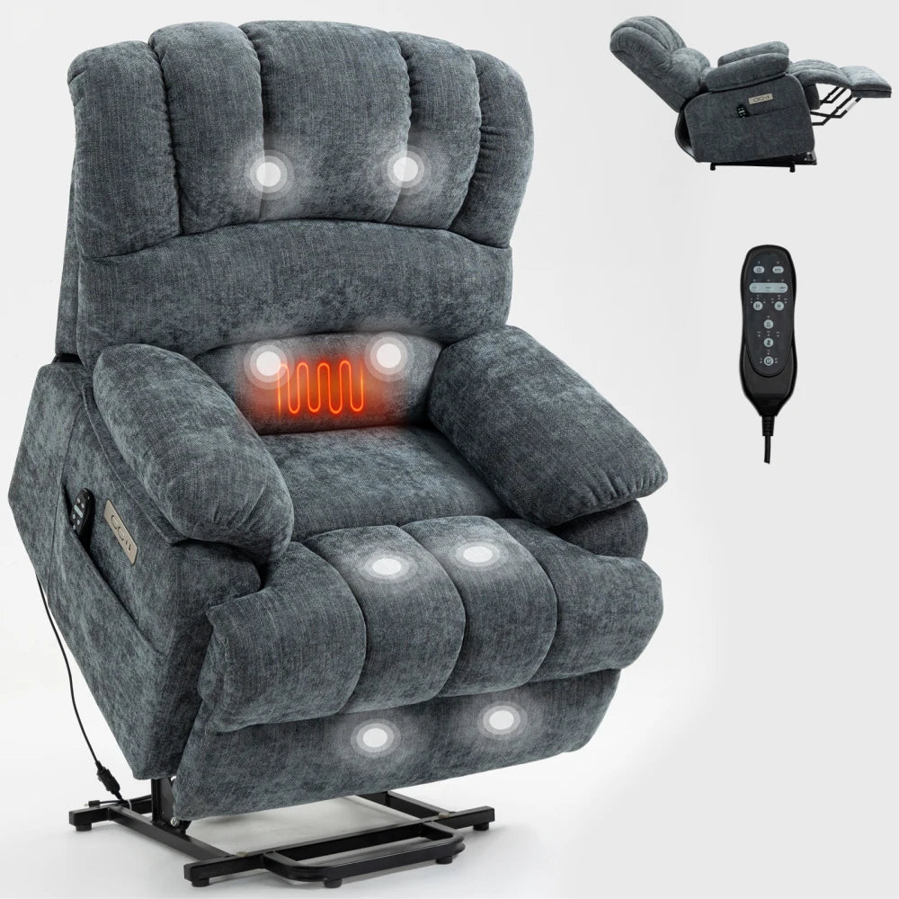 Chenille Power Lift Recliner With Vibration Massage