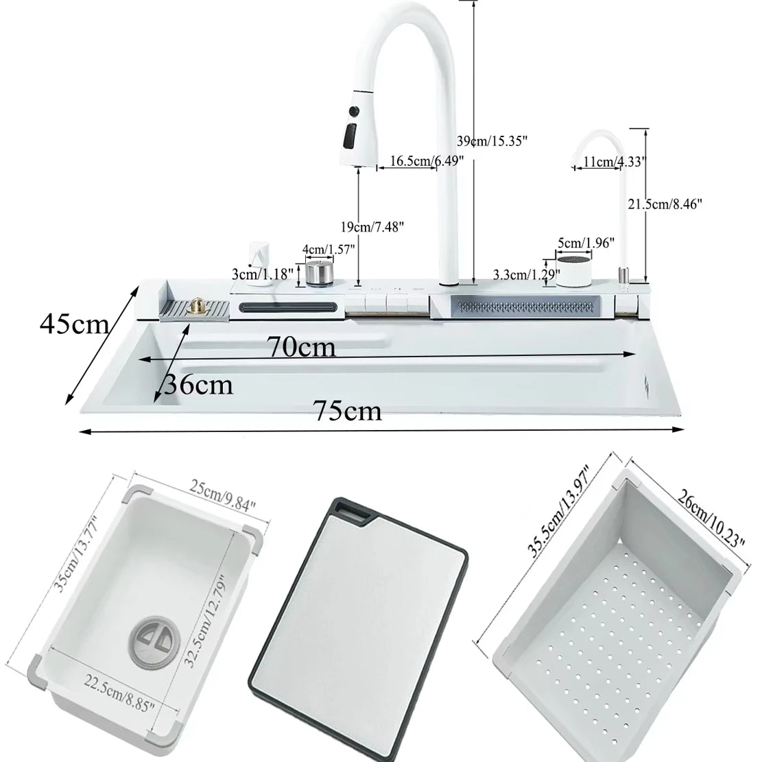 304 Stainless Steel Waterfall Kitchen Sink Large Single Slot Integrated Digital Display Faucet Set Soap Dispenser Cup Washer