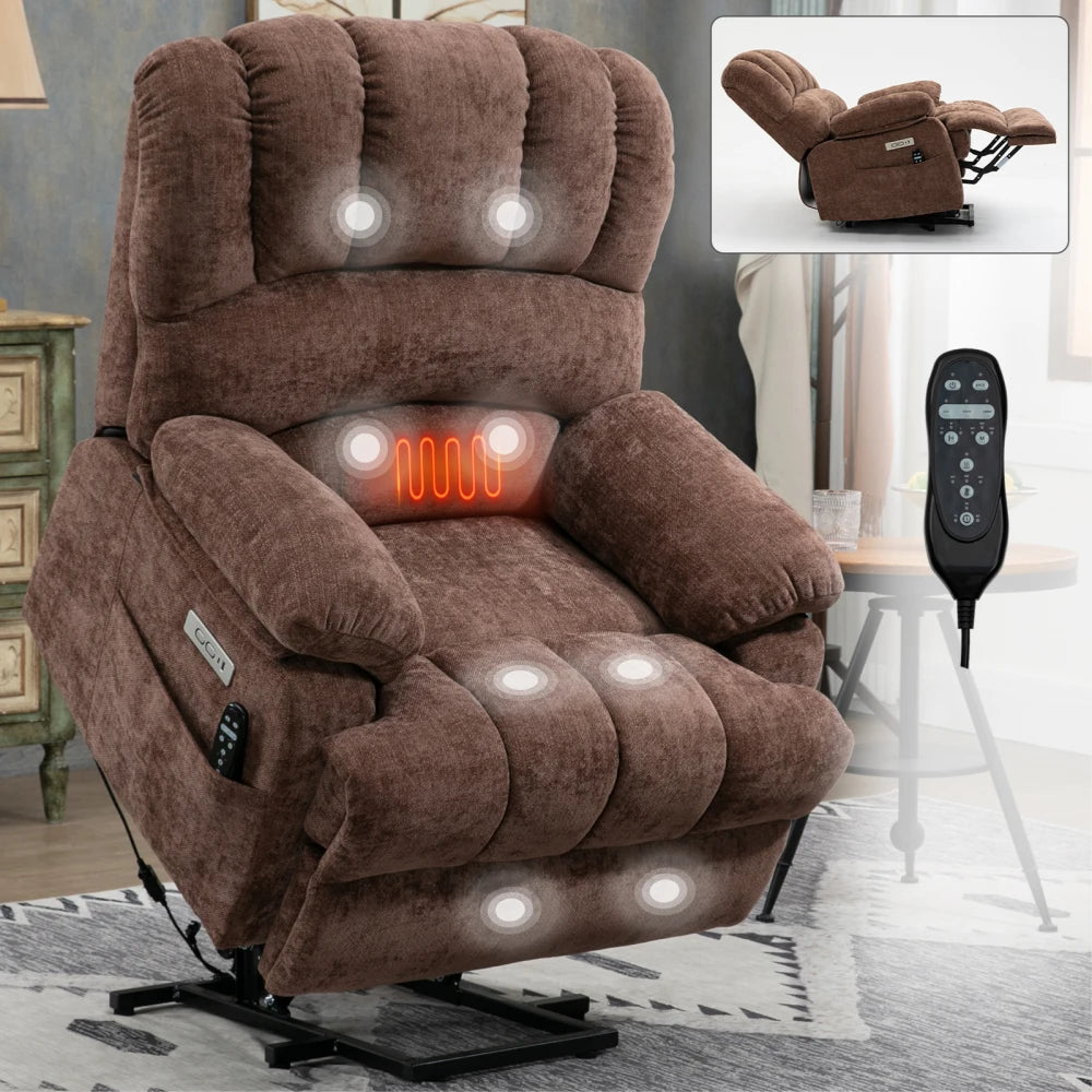 Chenille Power Lift Recliner With Vibration Massage