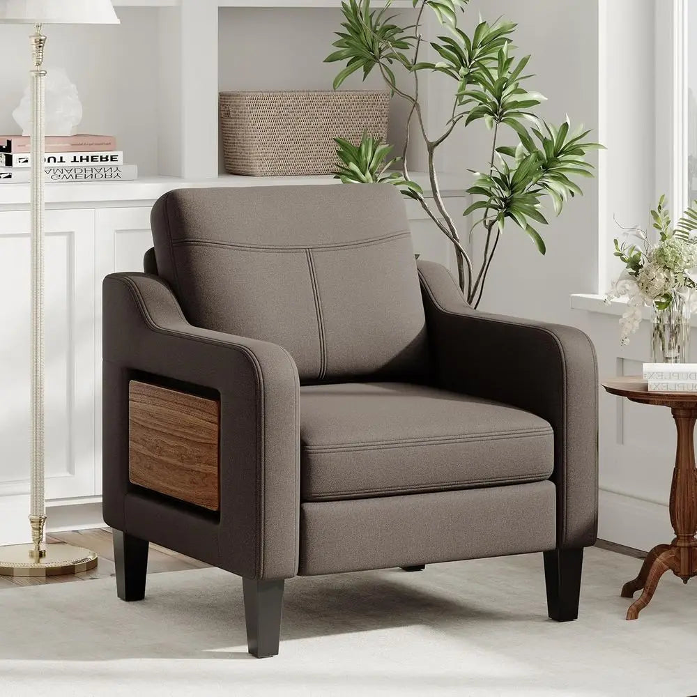 Upholstered Rotatable Armchair With Wooden Frame For Living Room