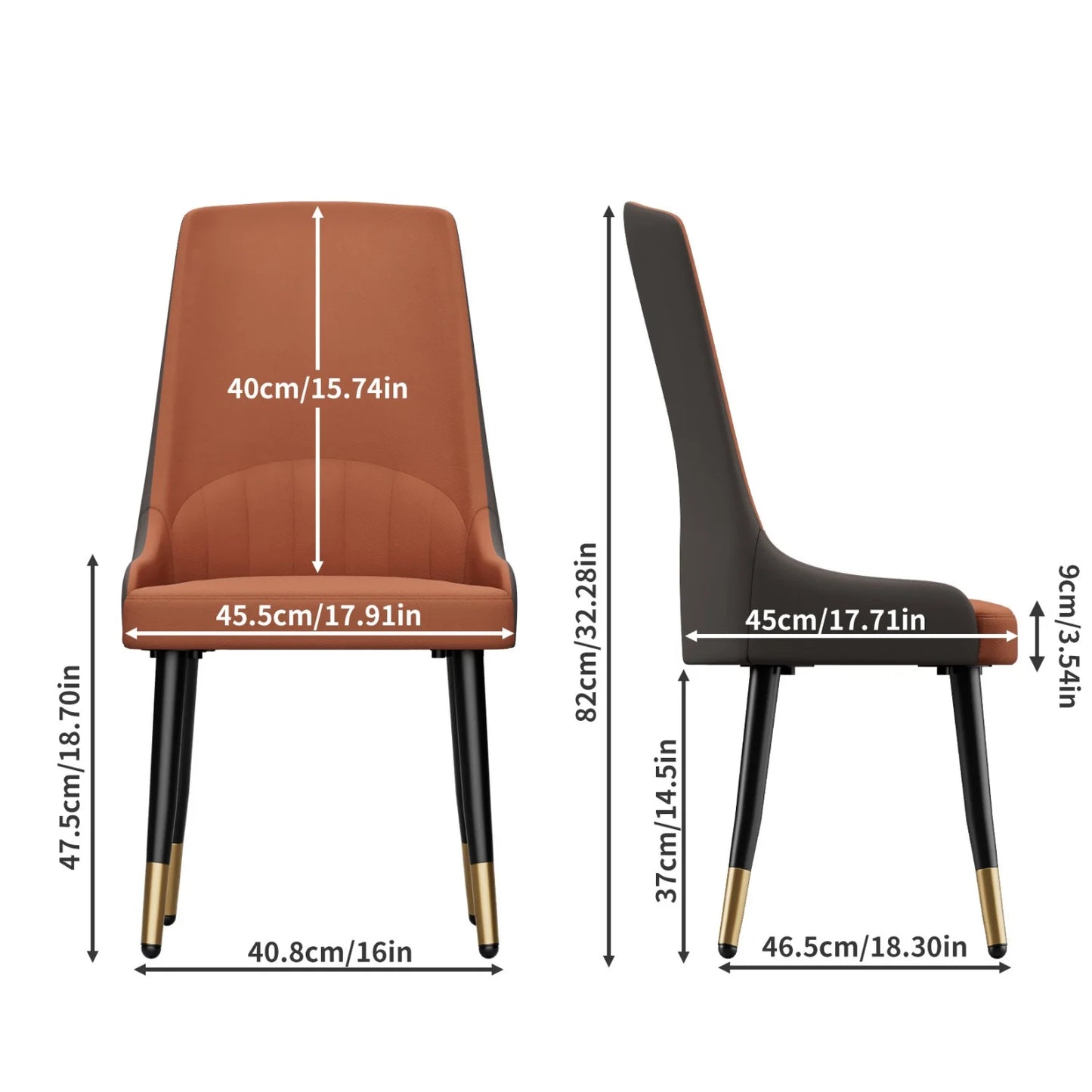 Modern Synthetic Leather Dining Chairs With Metal Frame And Padded Seats