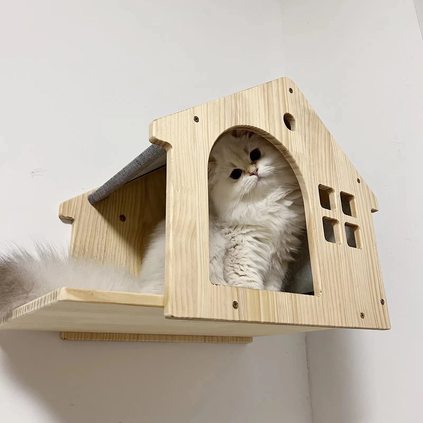 Wooden Wall Mount Cat Climbing Villa Floating Shelf
