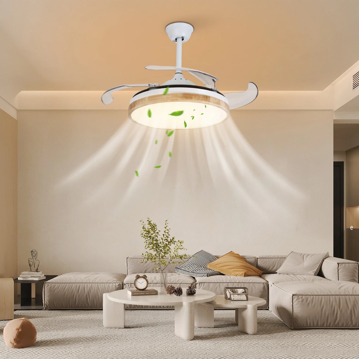 Remote Control Fan Chandelier 42 Inch Ceiling Fan Light 10-22m² Applicable Area Round Chandelier for Bedroom/Kitchen/Hotel