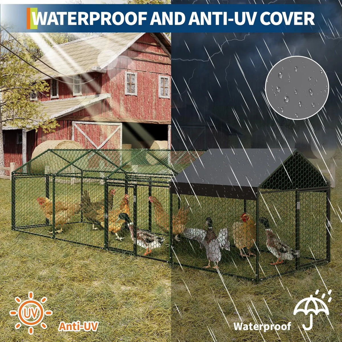 HiMISS Heavy Duty Walk In Chicken Run With UV Cover