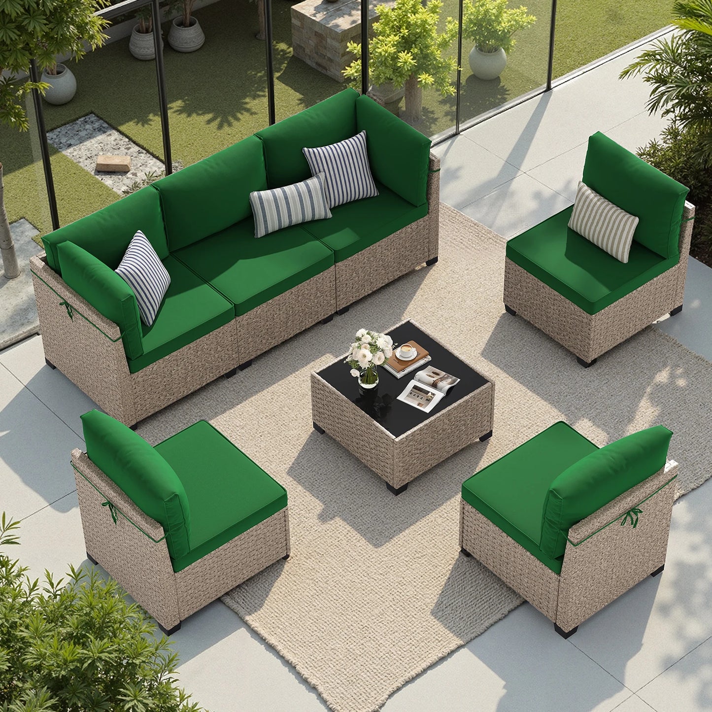 Soohow Outdoor Rattan Patio Sofa Set With Tempered Glass Table