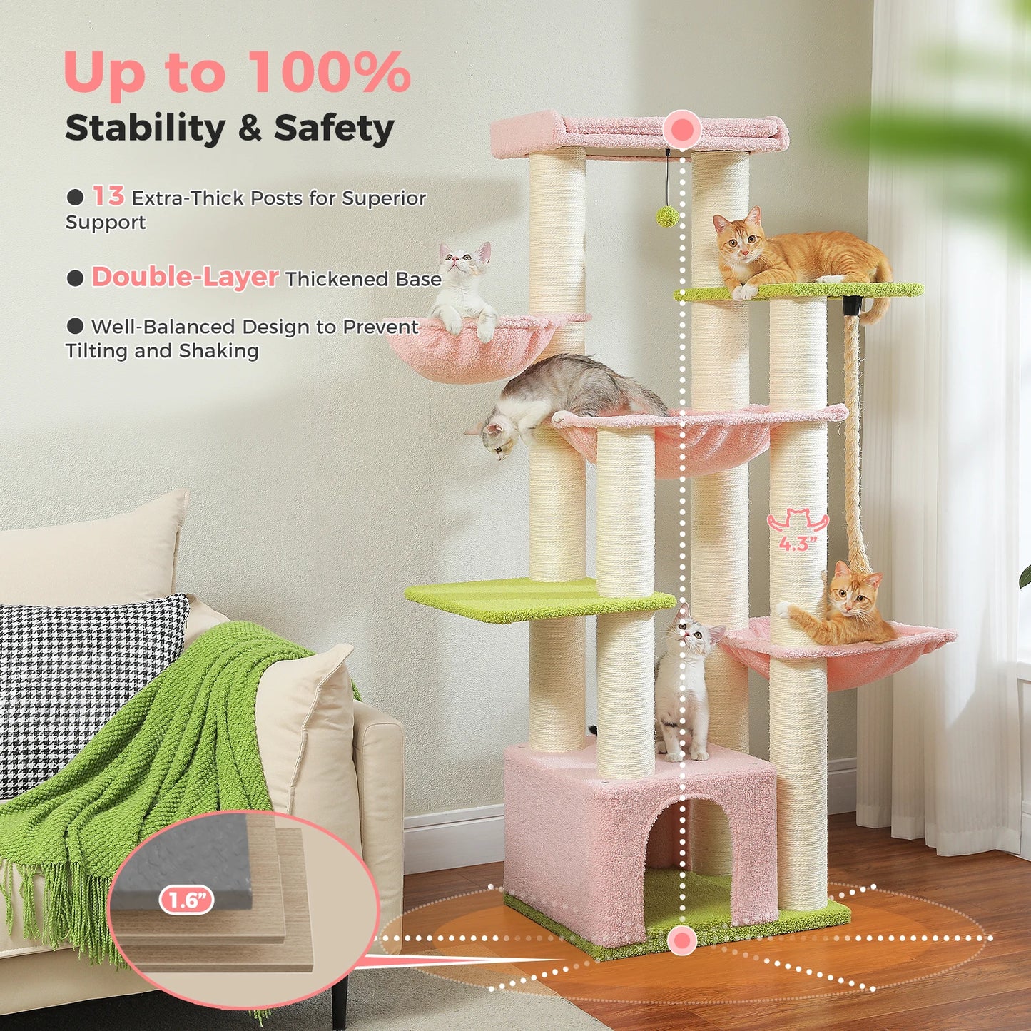 Pawz Road Sturdy Cat Tower With Hammock And Sisal Posts