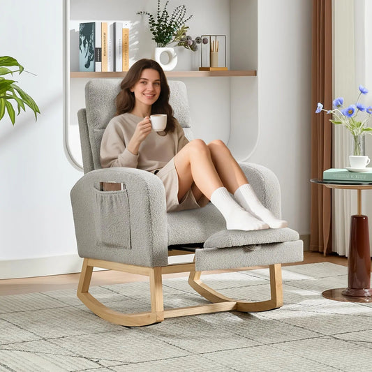 Modern Teddy Rocking Chair With Footrest For Bedroom And Nursery