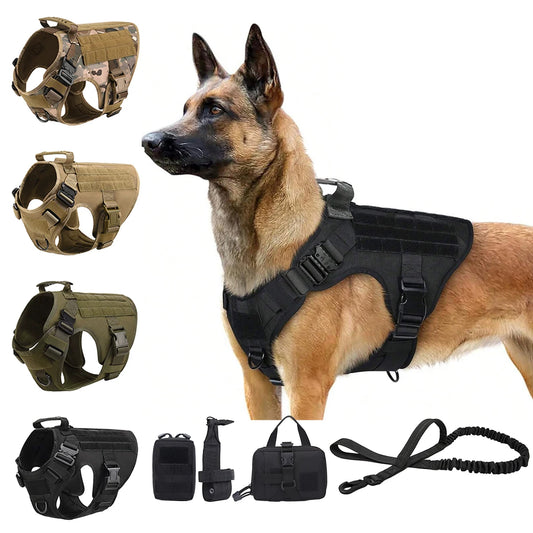 Tactical Nylon Dog Harness With Quick Release And Molle Pouches