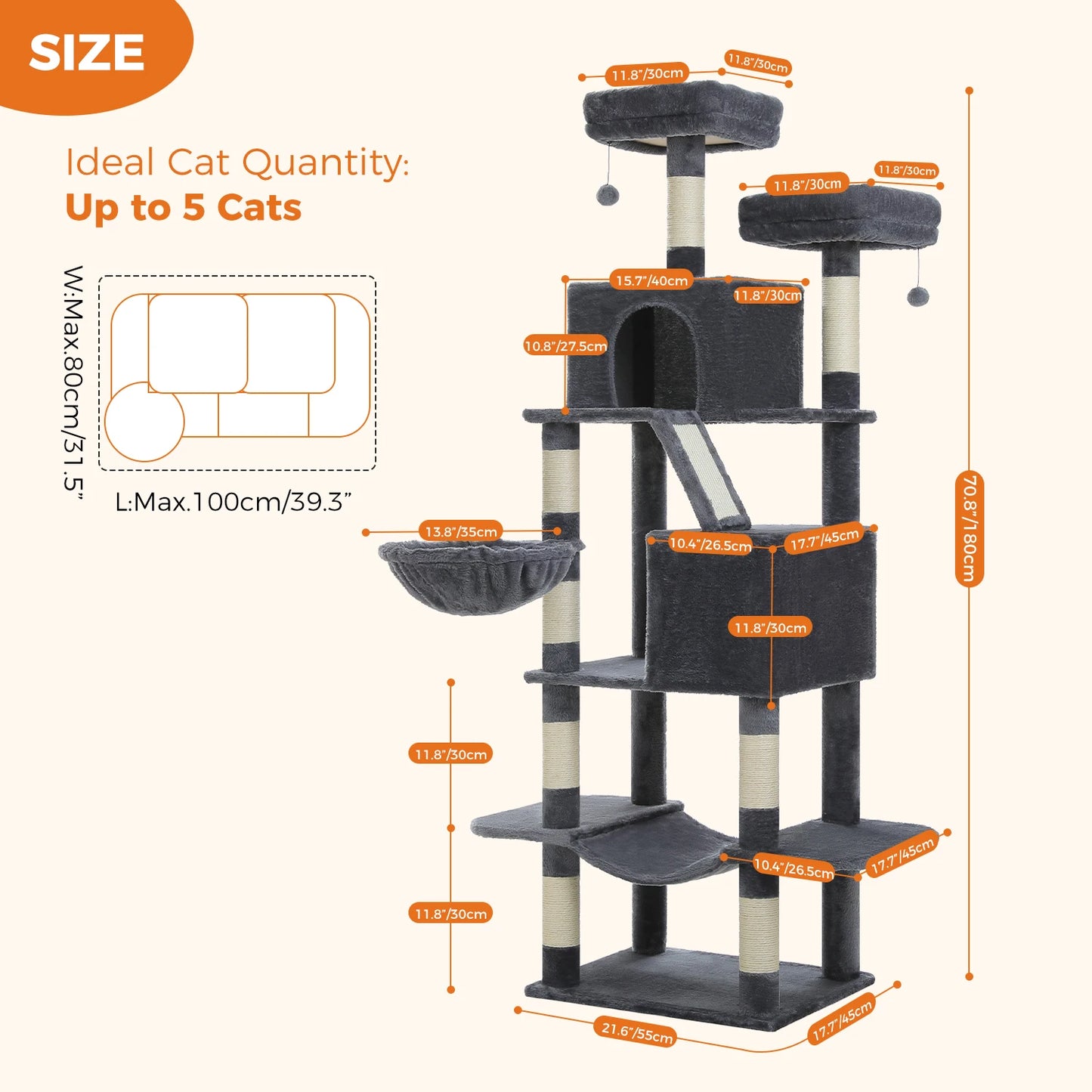 PAWZ Road Tall Cat Tree With Scratching Posts Perch