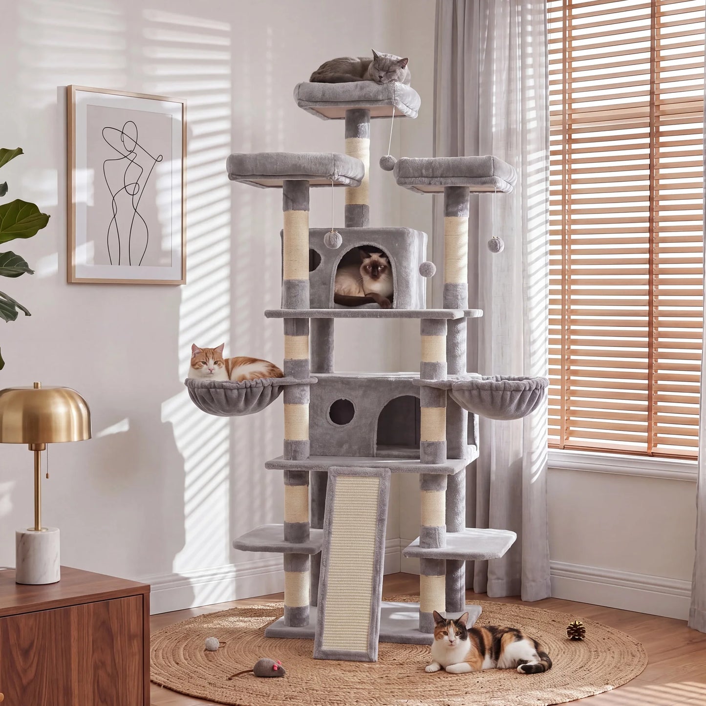FOOWIN Indoor Cat Tree Tower With Plush Perches And Condos