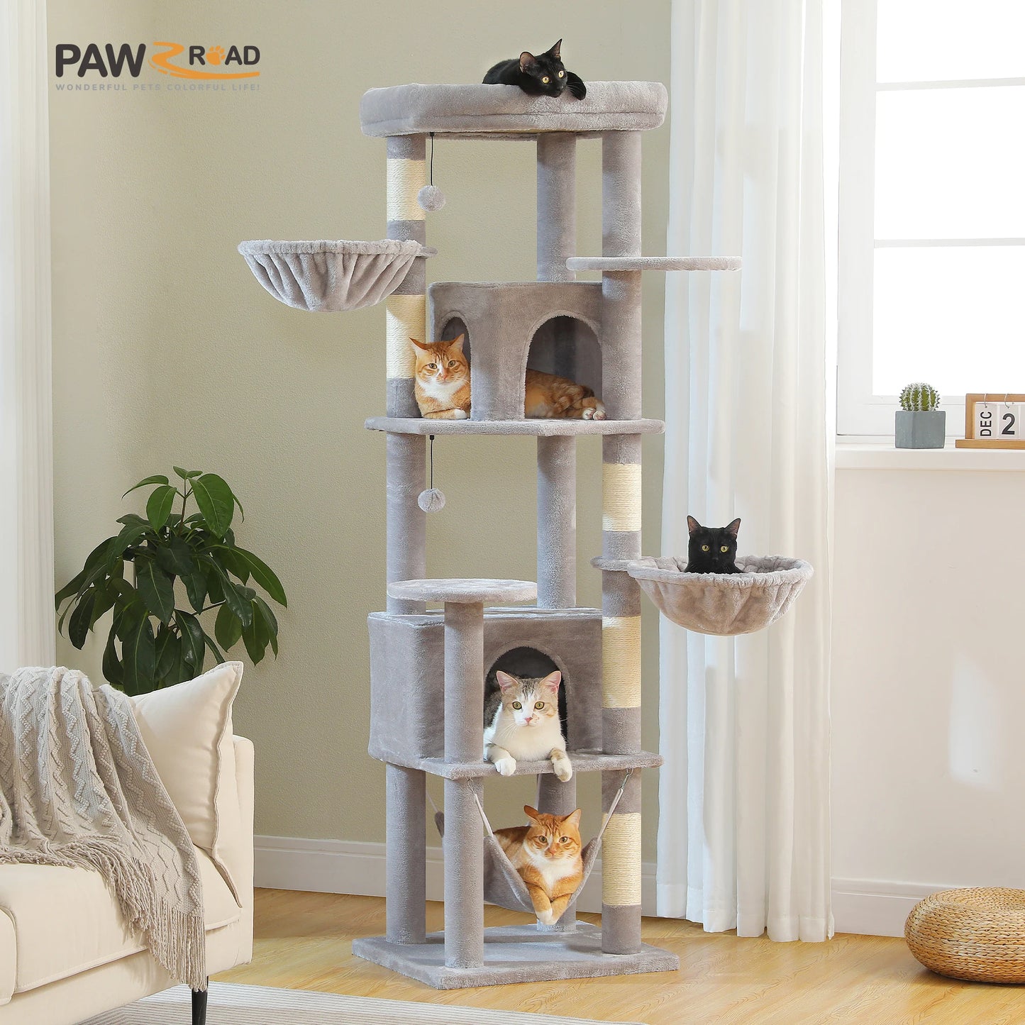 PAWZ Road Tall Cat Tree With Scratching Posts Perch