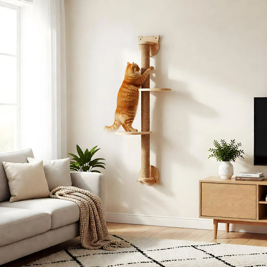 Wall Mounted Sisal Cat Tree With Scratching Posts And Hammock