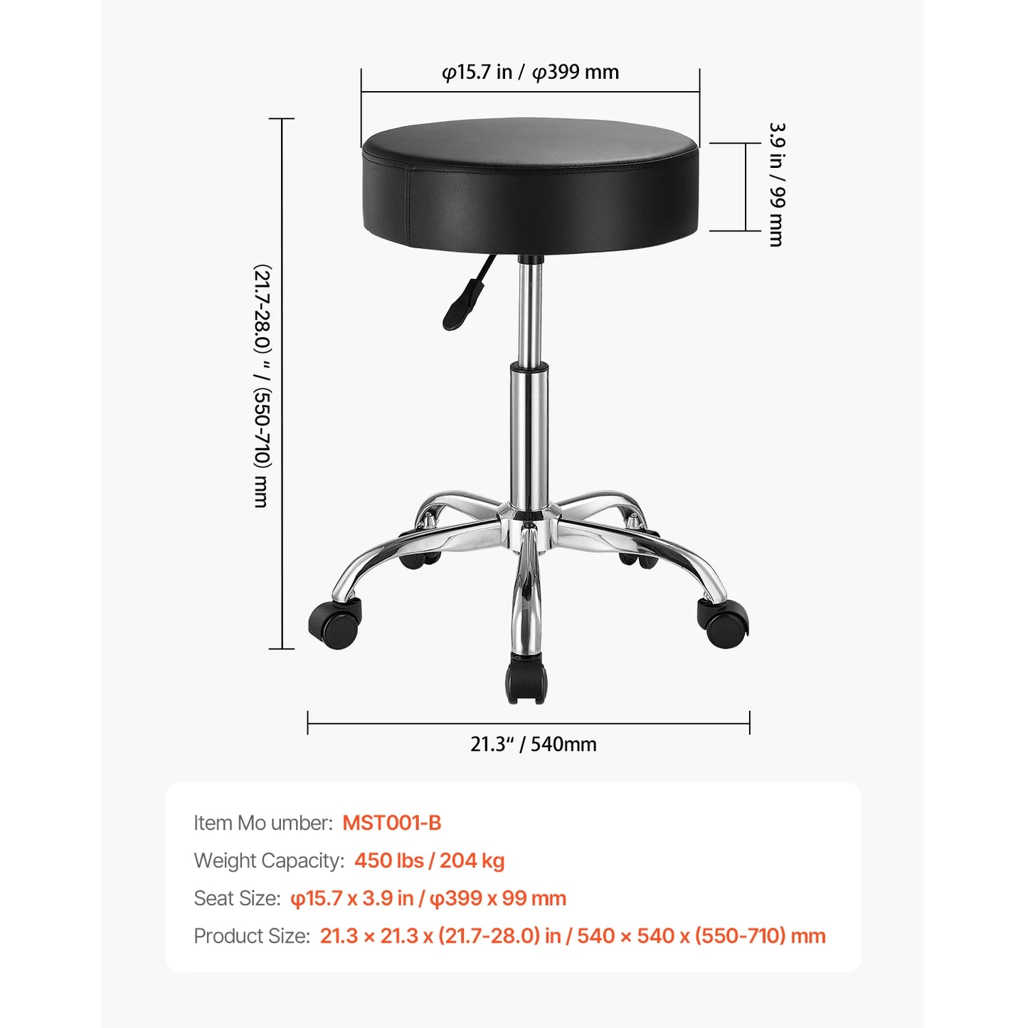 SucceBuy Adjustable Height Swivel Rolling Stool With Wheels
