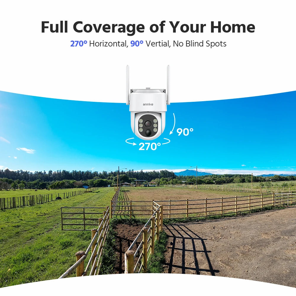 ANNKE 4MP Solar Wireless Security Camera Outdoor WiFi 6 Camera PIR Human Detection Full-Color Night Vision Pan/Tilt 270° Two-Way Talk IP65 Waterproof