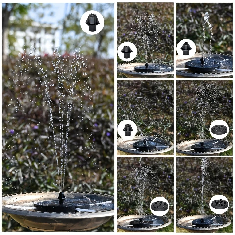 Solar Powered Fountain With 6 Nozzles Led Lights Garden Birds